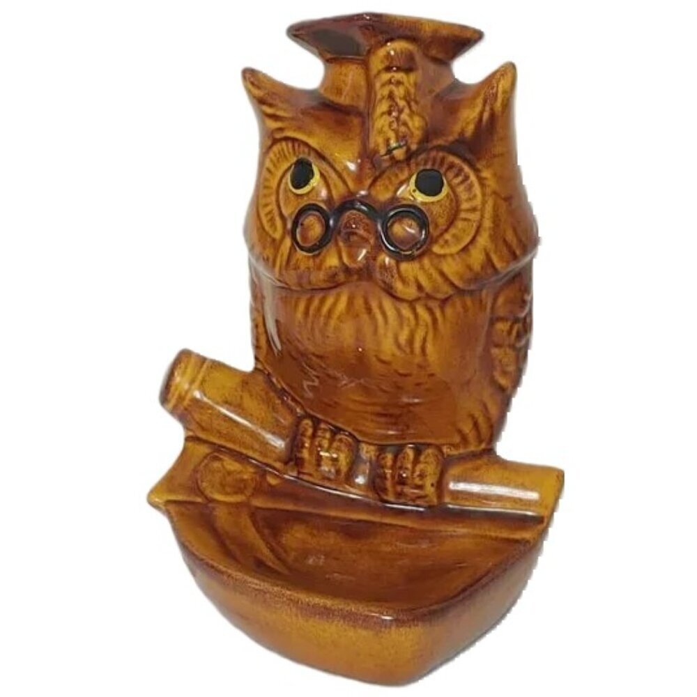 Vintage Owl MCM Ceramic Soap Dish Sponge Holder Mid Century Scholar Kitchen Sink